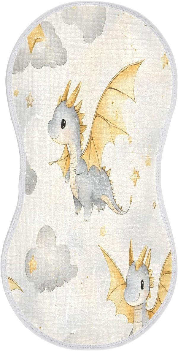 YETTASBIN Cute Cartoon Dragon Muslin Baby Burp Cloth, Super Soft Absorbent Cotton Burp
