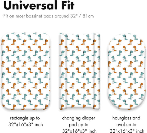 Gllquen Baby Bassinet Sheets 4 Pack, Breathable Fitted Mattress Sheet for Baby Boy Girls, 32"X16" Dinosaur