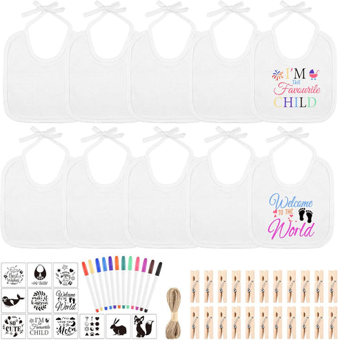 BOUBONI 55 Pcs DIY Baby Bibs Decorating Set Includes 10 White Bibs