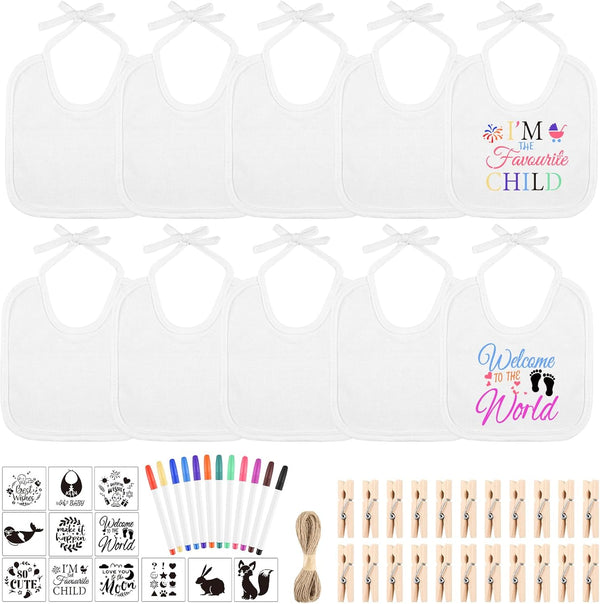 BOUBONI 55 Pcs DIY Baby Bibs Decorating Set Includes 10 White Bibs