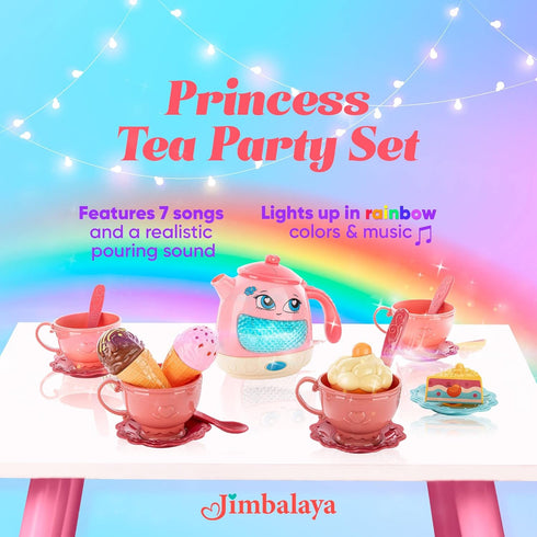 Set Set playset 3-8 Tea Party for Little Girls- Musical Teapot Lights up with Songs & Sounds -Interactive Tea