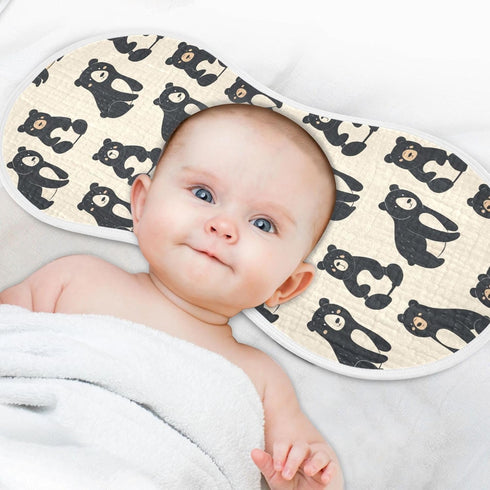 Set 4, 22x11in KLL Cute Black Bears Cotton Large Burp Cloths for Baby Breathable wash Cloth for Newborns boy and Girl