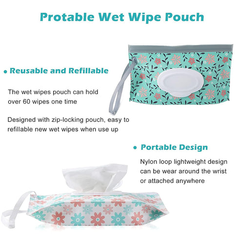 FEBSNOW 6 Pack Baby Wipes Dispenser - Portable Refillable Holder, Reusable Wipes Case for Baby Travel