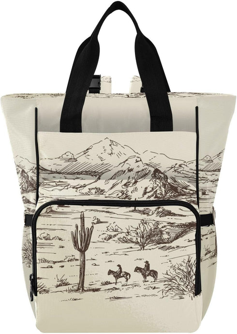 Jihqo Diaper Bag Backpack West Desert with Cowboys Travel Diaper Bags for Women,