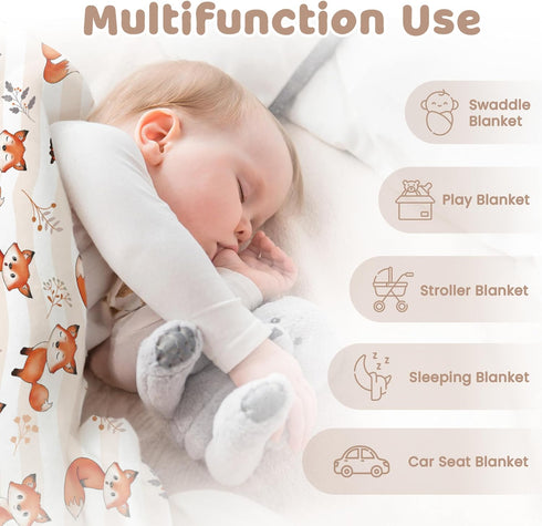 SANDJEST Fox Baby Blankets, 30 x 40 Minky Blanket with Double Layer Dotted Backing for Newborns & Toddlers