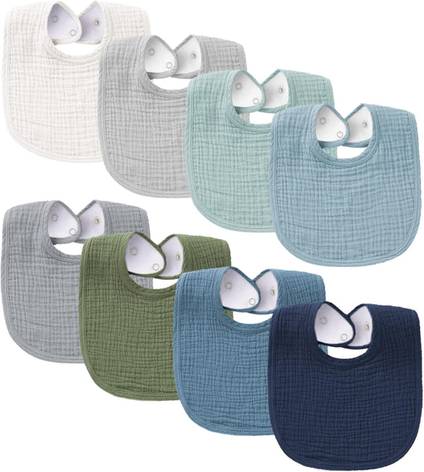 Konssy 8 Pack Muslin Baby Bibs, Cotton Bandana Drool Bibs for Unisex Boys Girls, 8 Solid Colors Set