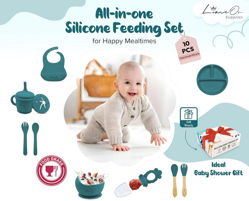 LimeOr Supplies Set, 10 Set, Silicone Baby Feeding Pcs Baby Led Weaning Supplies | BPA-Free Baby Dishes with Toddler