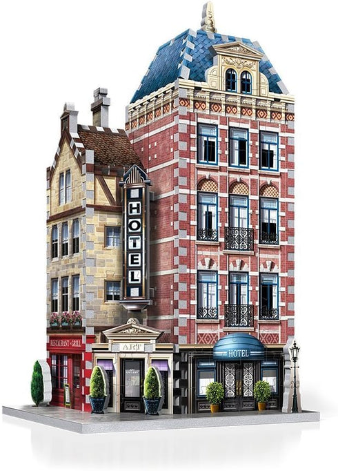 Wrebbit3D 3D 295 Hotel Puzzle | Urbania Collection | Jigsaw Puzzle Pieces | Charming and Unique Streetscape of a Small