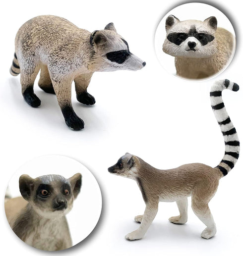 Gemini&Genius Raccoon Lemur Wild Animal Action Figure Toy Set - Realistic Zoo Animal Figurines for Kids