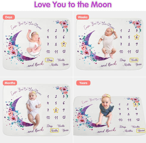 51"x40" Baby Monthly Milestone Blanket, Newborns Month Blanket Gift for Baby Shower, Soft Plush Photo Prop Blanket