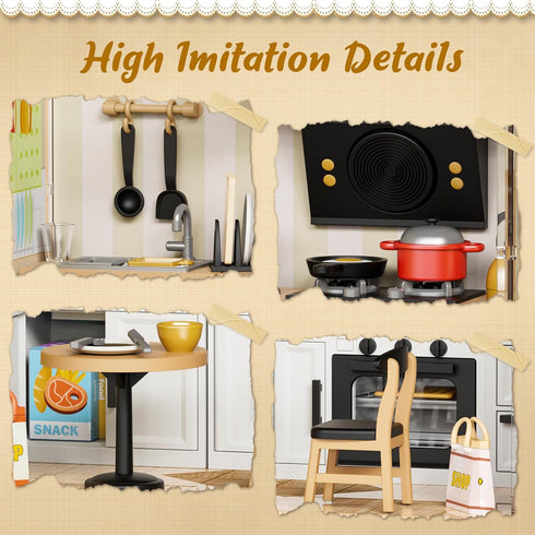 Kitchen Miniature House Kit, Mini Model Kits with Home Decor Furniture and LED, DIY Dollhouse Kit for Adults Teens