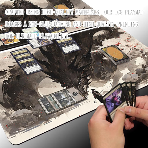 MTG Playmat 24x14in with Free Storage Bags, Non-Slip Backing, Ideal TCG Mouse Pad, Shadow Dragon (No Deck)