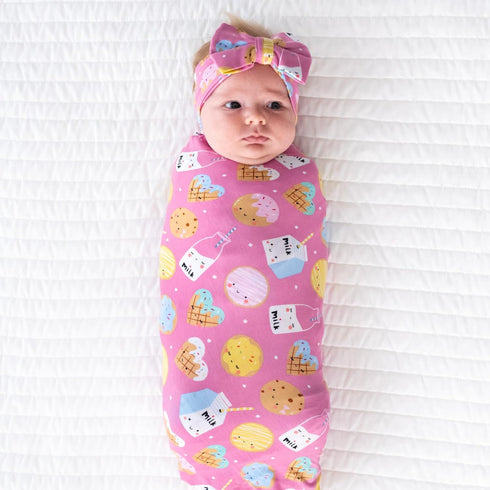 Set, Little Sleepies Swaddle & Headband Bow Viscose from Bamboo Baby Swaddles, Newborn Baby Girl Clothes (Luxe Pink