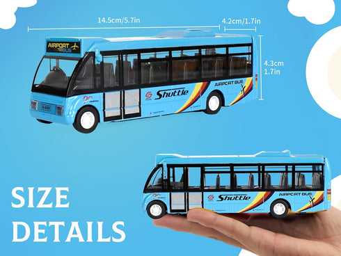 City Bus Toys Cars, Die-Cast Metal Airport Cars for Boys 3-8 Years Old, Pull Back Blue Play Vehicle with Sound