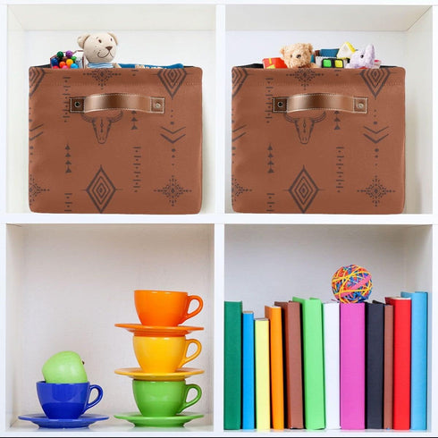 Closet 1 Pack Western Bull Boho Rectangle Storage Basket Collapsible Storage Bin for Nursery Books Waterproof Baskets