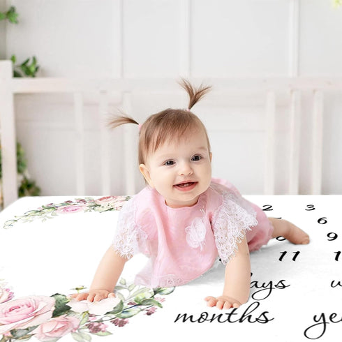 CSFOTO Flowers Baby Monthly Milestone Blanket, 60"x40", Newborn First Year Growth Mat, Baby Shower Memory Keepsake
