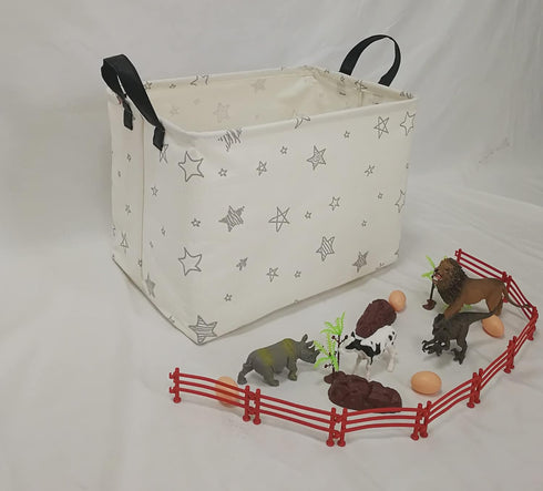Rectangular Canvas Storage Bin, Waterproof Nursery Hamper with Handles, Gift Basket for Home and Office