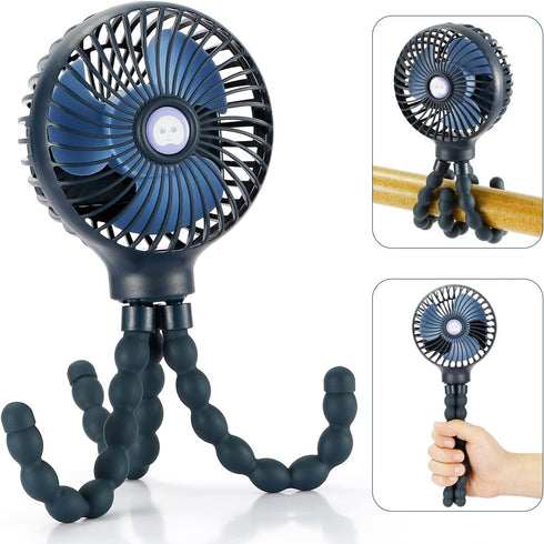 snawowo Mini Handheld Personal Portable Fan, USB or Battery Powered, Flexible Tripod Clip for Camping Traveling