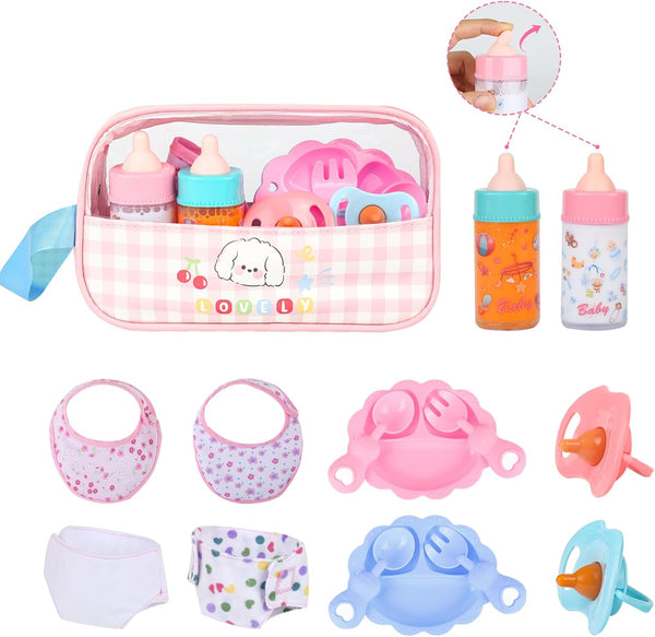 CARANOVO Baby Doll Accessories Set 7 Pcs Feeding Bottle Toys, Magic Disappearing