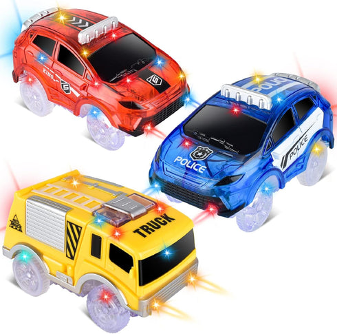 Track Cars Replacement Only - Light Up Toy Cars with 5 Flashing LED Lights, Compatible with Magic Tracks