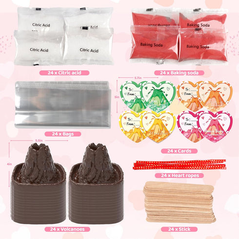 24 Pack Valentines Day Large Volcano Science Kit - Valentines Day Gift Cards for Kids, Volcano Erupting Experiment Toys