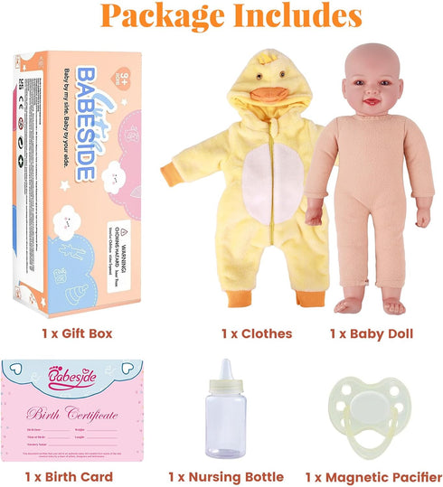 Set 15" BABESIDE Lightweight Baby Doll Realistic Soft Doll for Girls, Easy to Carry & Hug Pretend Play & Gift