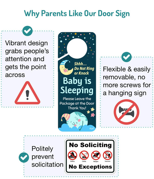 Funplus Baby Sleeping Sign, Do Not Knock or Ring, Plastic Door Knob Hanger Sign