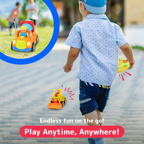 2 Pack 3-5 PREXTEX Remote Control Cars for Year Old Boys - Truck and Tractor Toddler Toys with Easy Controllers - Sound