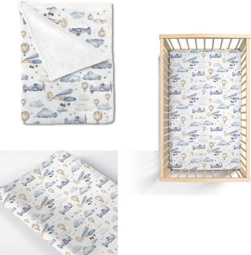 KuphiL10C Plane Theme Cloud Hot Air Balloon Pattern Baby Crib Sheet, Diaper Changing
