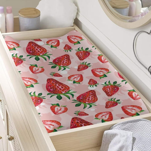 Cute Red Strawberry Print Diaper Changing Pad Covers - Soft Cozy Breathable Sheets for Baby Boys and Girls, 32"x16"