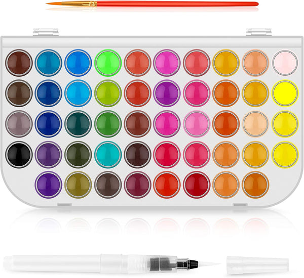 Taotree Watercolor Paint Set, 48-Color Cake & Brush, Refillable Water Brush Pen, Painting Supplies for All Ages