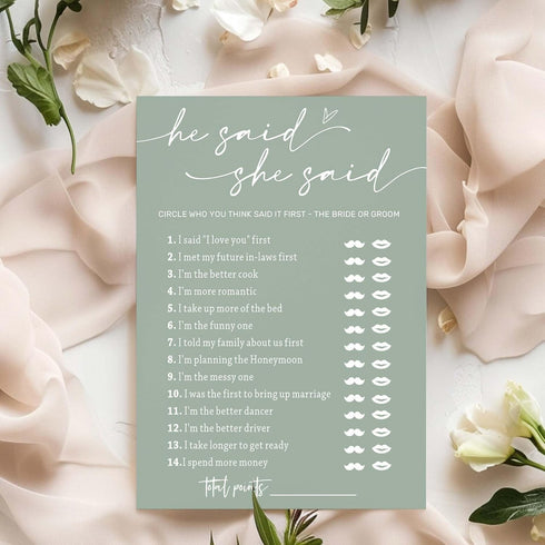 Bridal Shower Games Cards, Who Knows The Bride Best, 25 Guests Engagement Party Wedding Games, Minimalist Green