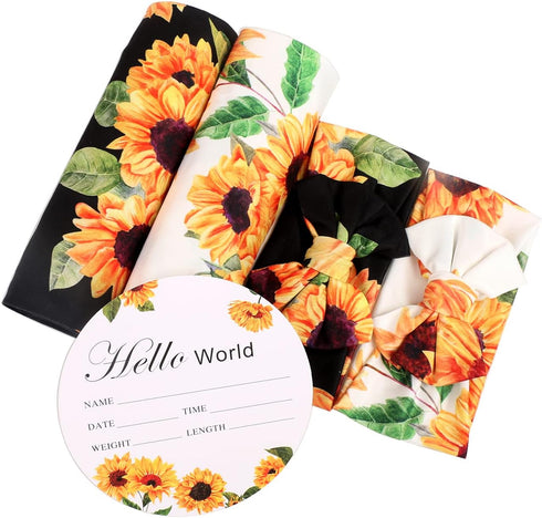 Galabloomer Receiving Blanket Headband Set Flower Print Baby Swaddle Receiving Blankets Sunflower