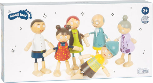6-Piece Set Small Foot Wooden Bending Doll Family - Poseable Dollhouse Figures - Flexible Wooden Dolls with Bendable
