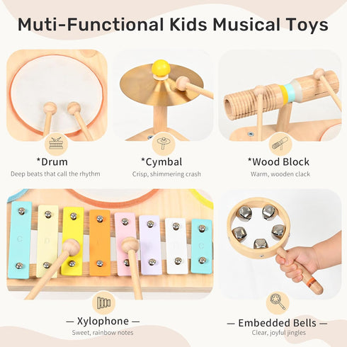 Set 9-in-1 1-3 1-3 WINGYZ Kids Drum Montessori Toys for Year Old & Wooden Musical Instruments for Toddlers, Baby