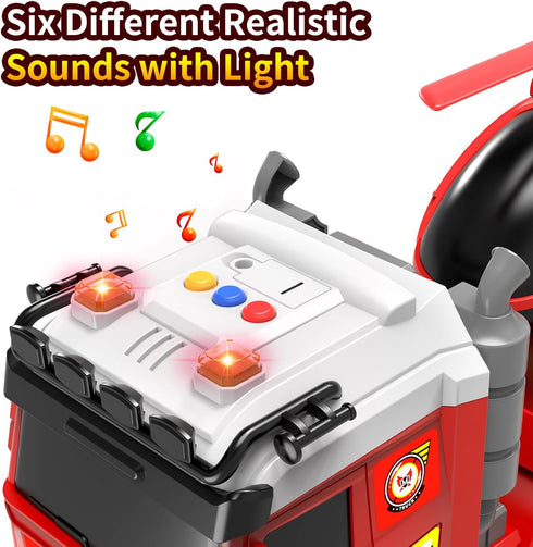 DWIRCTOYS 3 4 5 6 7 8 25" Kids Toys for Ages Years Old Boys, Large Fire Semi Truck with Helicopter & Race Car, Friction