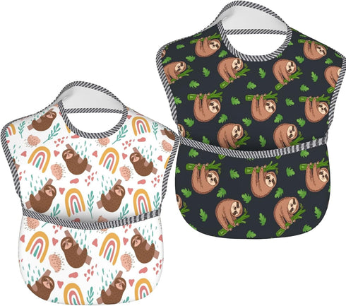 Qwalnely 2Packs 6-24 Sloth Baby Stuff Baby Bibs for Months Waterproof Washable Fabric (Sloth)