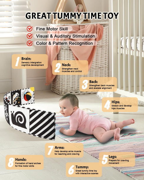 Newborn Toys - High Contrast Baby Books with Teether for 0-12 Months, Sensory Learning Activities Gift