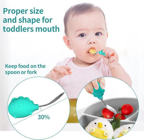 Deejoy Toddler Utensils Set, Stainless Steel Spoon and Fork for Kids, Self Feeding Flatware with Travel Safe Case