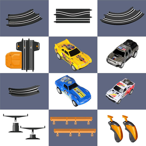 Glorryearst 4 Sets 7,8,9-12 Slot Car Racing Track for Kids with Cars Battery or Electric Powered Dual Racing Game