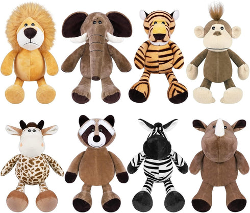 Elcoho 8 Pieces Safari Stuffed Animals Plush Jungle Animal Toys, 9.8 Inch Zoo Stuffed Animals Set for Animal Themed