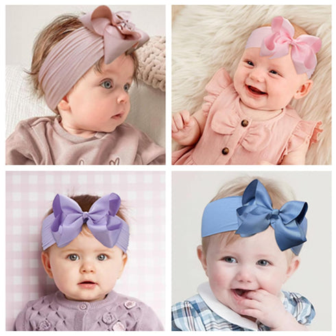 Yxiang 20pcs Baby Headbands with 6" Big Elastics, Nylon Ribbon Bows Hair Accessories for Newborns