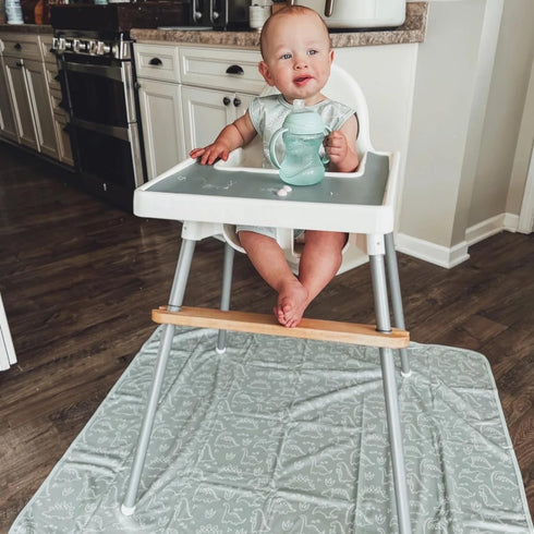 45" 45 BapronBaby Dino Friends Sage Splash Mat - Waterproof Catch-All for Under High Chairs, Floors, Tables, Playtime