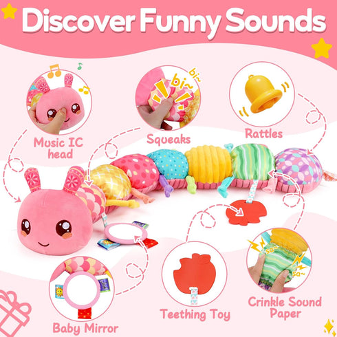 0-6 0-3 3-6 Tummy 3 4 5 6-12 Baby Girls Toys Month Music Animal Stuffed Caterpillar Toy for Infant Months Mirror