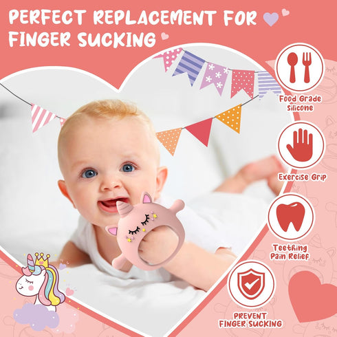 6-12 0-6 Teething Toys for Babies Months, Tinabless Unicorn Never Drop Silicone Teether Designed for Babies Months, Car