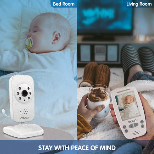 Axvue 2.8" 2 1000ft, 12 2-Way Video Baby Monitor, Slim Handheld, Non-Slip Design, Vertical Screen Monitor & Camera