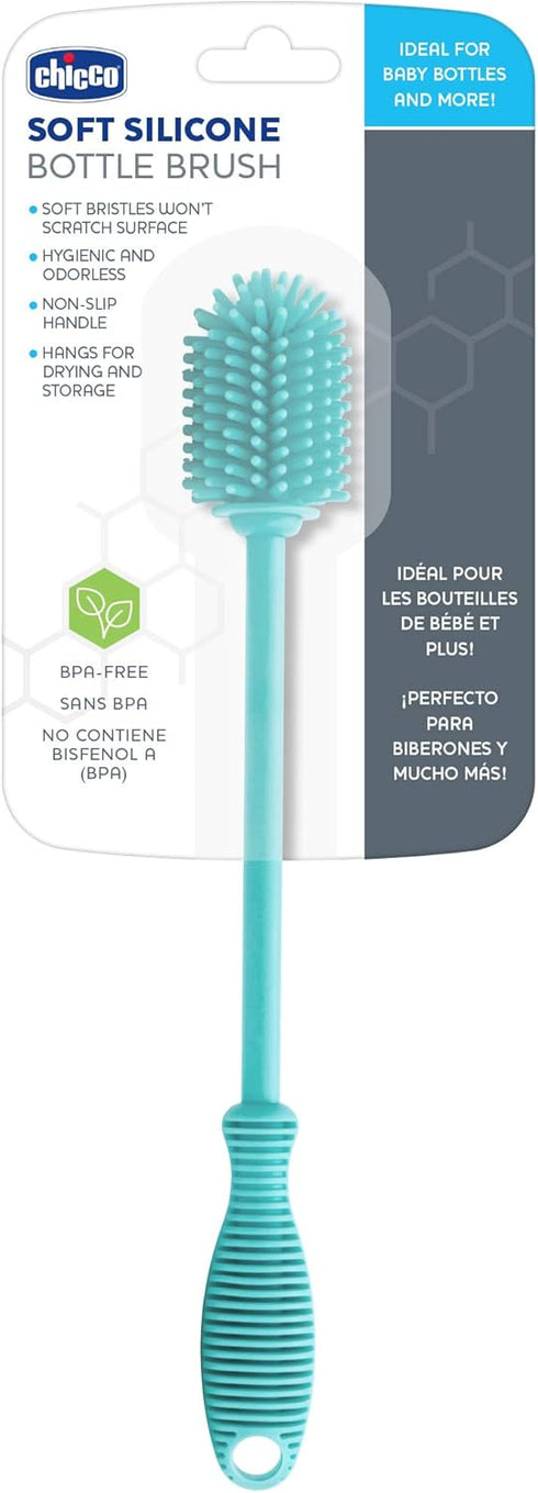 Chicco 9.5” Silicone Bottle Brush - Food-Grade Bristles, Teal, Dishwasher Safe
