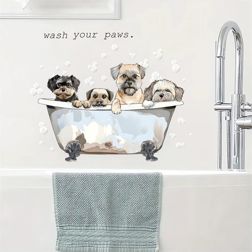 Cute Puppy Bubble Bath Wall Stickers, sacinora Dog Bathtub Pet Wall Decals Removable Vinyl Peel and Stick for Bathroom