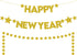 KatchOn Gold Happy New Year Banner - Pre-Strung 10 Feet Banner, 13 Feet Garland for 2025 Party Supplies