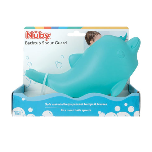 Nuby Bathtub Safety Spout Guard, Compatible with Most Standard Faucets, Bath Toys - Dolphin